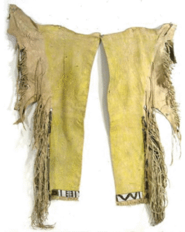 1800’s Old Style Native American Beige Hide Chaps Leggings Beaded Powwow Regalia NCP1053