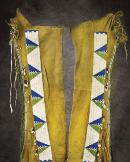 1800’s Old Style Native American Tan Leather Chaps Leggings Beaded Powwow Regalia NCP1059