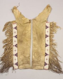 1800’s Old Style Native American Beige Leather Chaps Leggings Beaded Powwow Regalia NCP1069