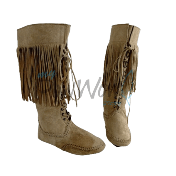 21 Native American Beige Leather Powwow Native Boots / Moccasin / Shoes MOC121