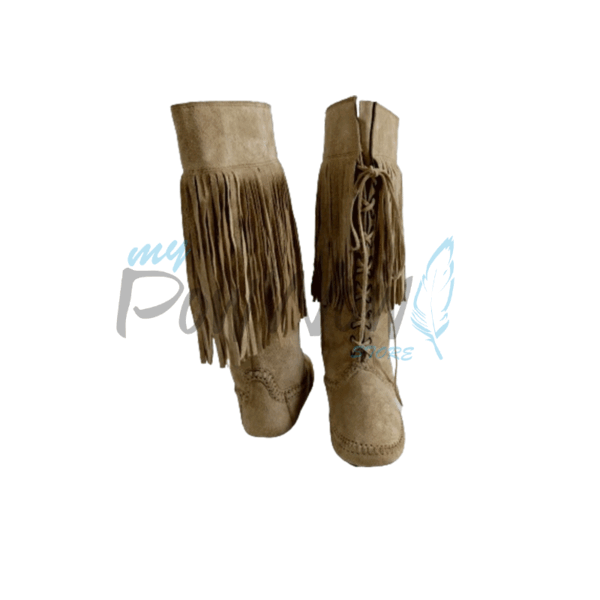 21EE Native American Beige Leather Powwow Native Boots / Moccasin / Shoes MOC121
