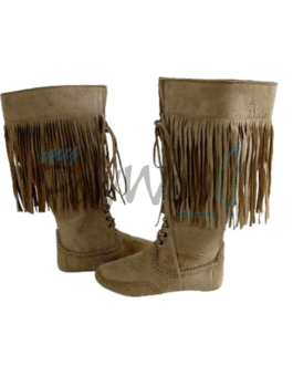 Native American Beige Leather Powwow Native Boots / Moccasin / Shoes MOC121