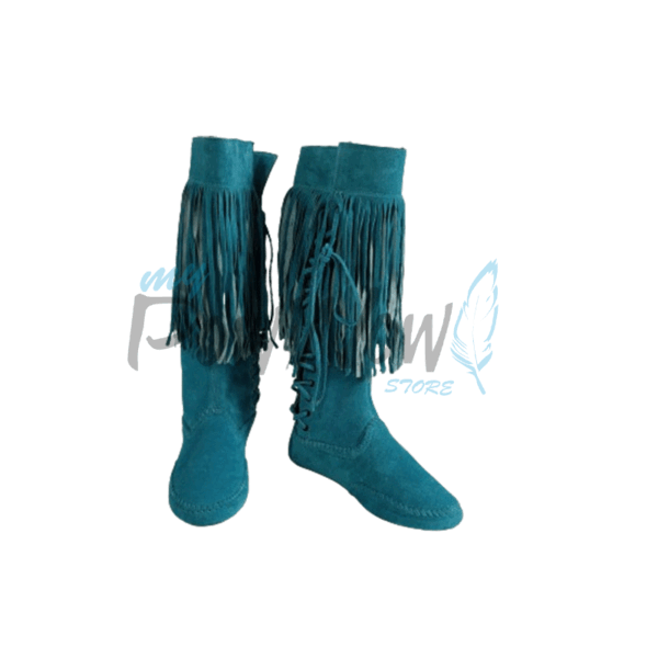 22B Native American Turquoise Leather Powwow Native Boots / Moccasin / Shoes MOC122