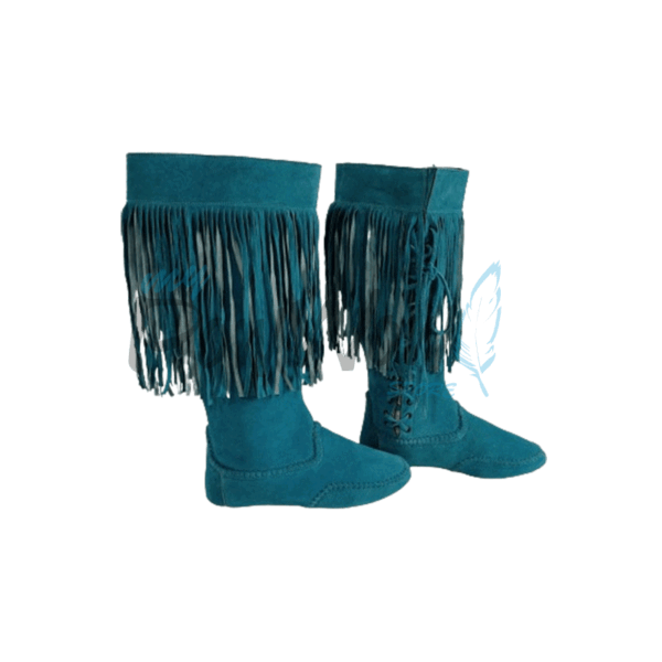 22F Native American Turquoise Leather Powwow Native Boots / Moccasin / Shoes MOC122