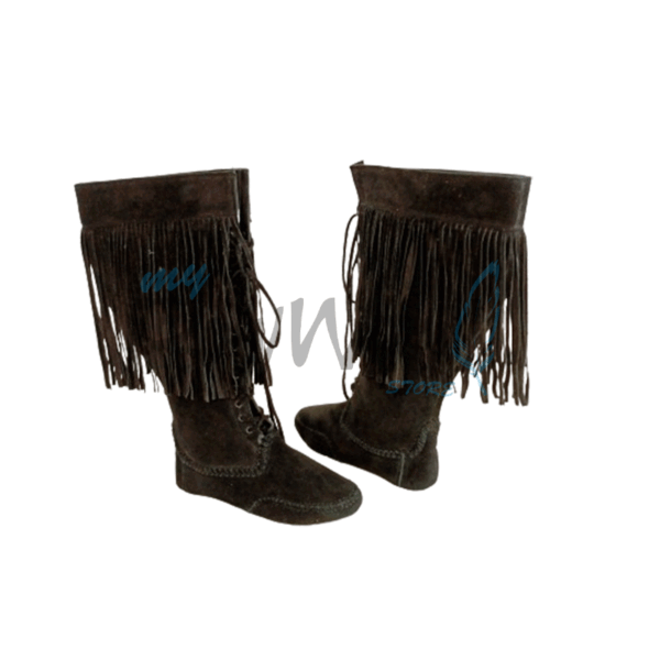 Native American Black Leather Powwow Native Boots / Moccasin / Shoes MOC101