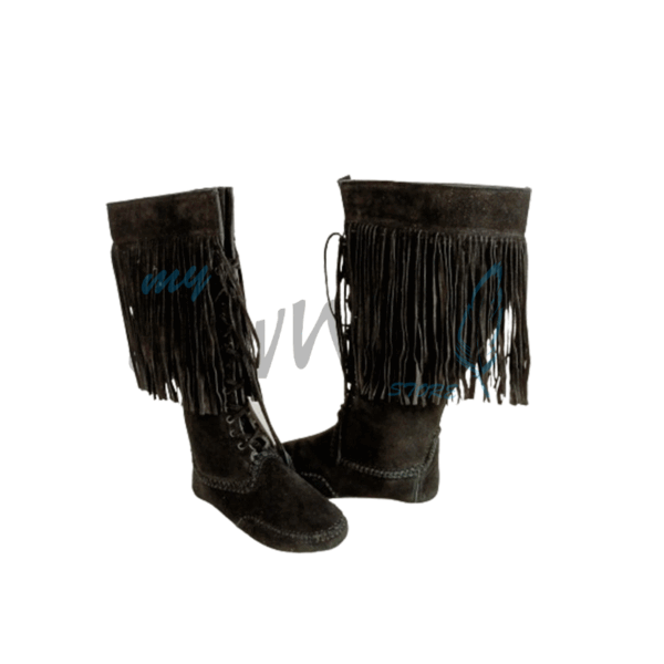 Native American Black Leather Powwow Native Boots / Moccasin / Shoes MOC101