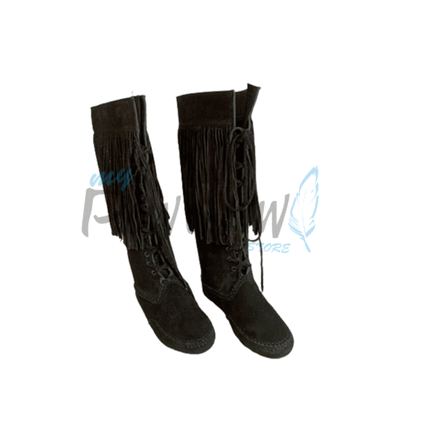 Native American Black Leather Powwow Native Boots / Moccasin / Shoes MOC101