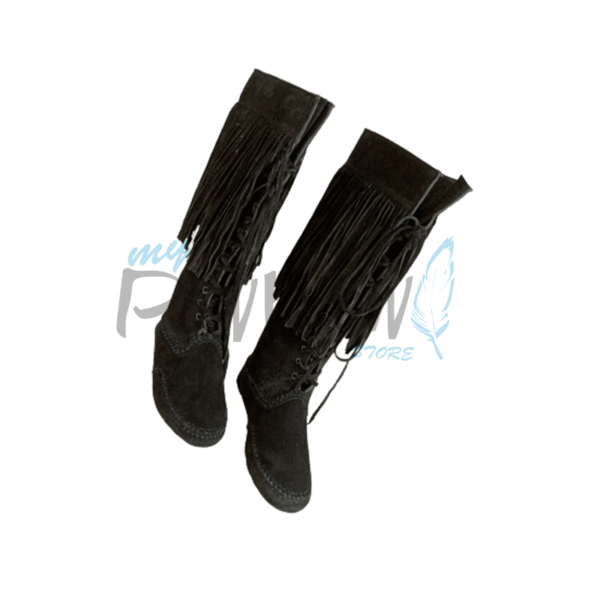 Native American Black Leather Powwow Native Boots / Moccasin / Shoes MOC101