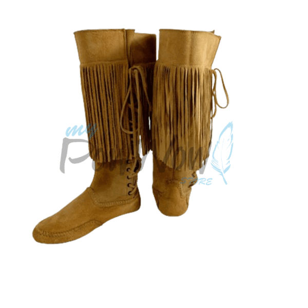 Native American Tan Leather Powwow Native Boots / Moccasin / Shoes MOC124