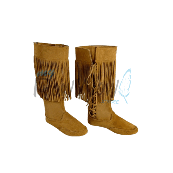 Native American Tan Leather Powwow Native Boots / Moccasin / Shoes MOC124