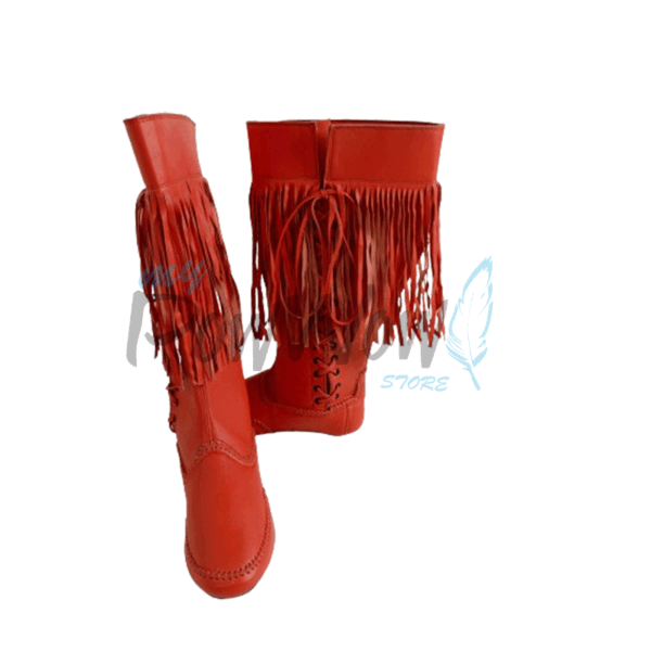 Native American Red Leather Powwow Native Boots / Moccasin / Shoes MOC125