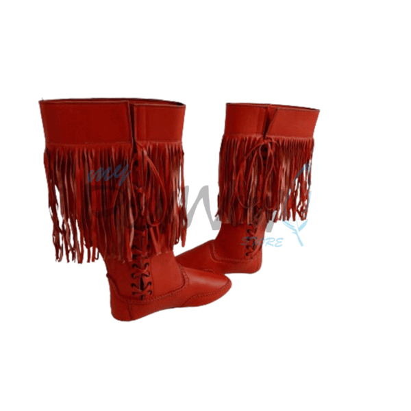 Native American Red Leather Powwow Native Boots / Moccasin / Shoes MOC125