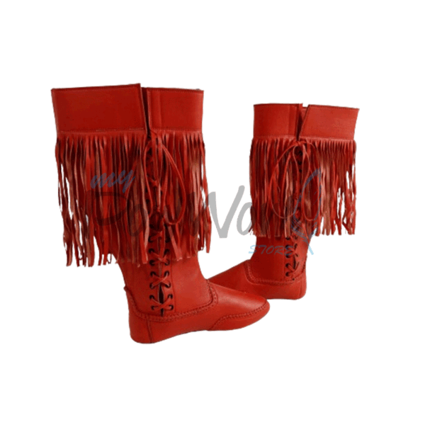 Native American Red Leather Powwow Native Boots / Moccasin / Shoes MOC125