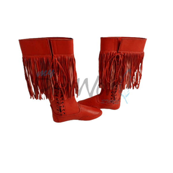 Native American Red Leather Powwow Native Boots / Moccasin / Shoes MOC125