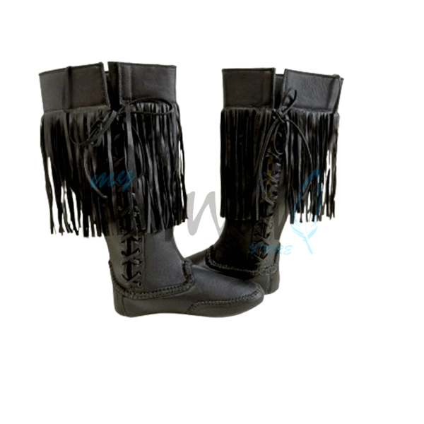 26C Native American Black Leather Powwow Native Boots / Moccasin / Shoes MOC126