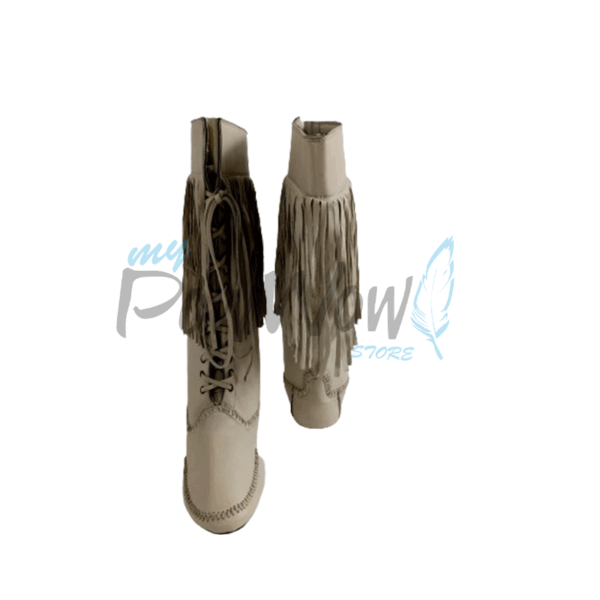 27B Native American Beige Leather Powwow Native Boots / Moccasin / Shoes MOC127
