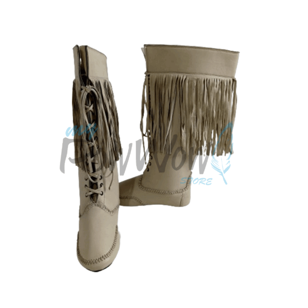 27D Native American Beige Leather Powwow Native Boots / Moccasin / Shoes MOC127