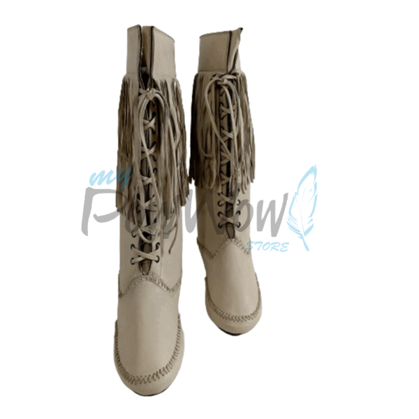 27E Native American Beige Leather Powwow Native Boots / Moccasin / Shoes MOC127