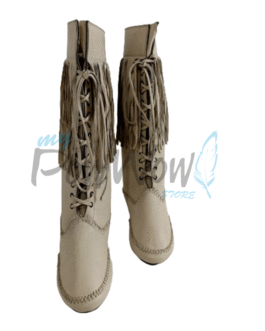 Native American Beige Leather Powwow Native Boots / Moccasin / Shoes MOC127