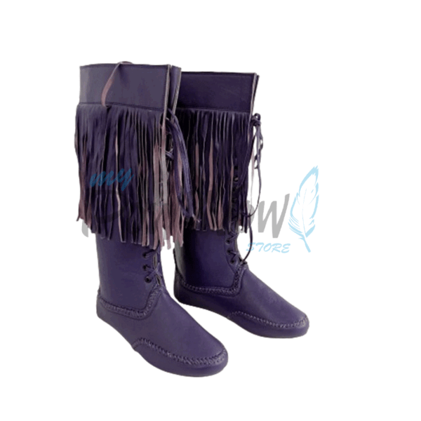 Native American Purple Leather Powwow Native Boots / Moccasin / Shoes MOC128