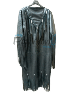 Woman’s Native American Black Buckskin Leather Fringes Wedding Dress Powwow Regalia WDBLK22