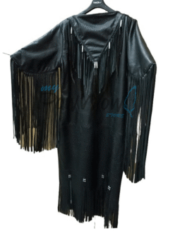 Woman’s Native American Black Buckskin Leather Fringes Wedding Dress Powwow Regalia WDBLK22