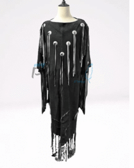 Woman’s Native American Black Suede Leather Fringes Wedding Dress Powwow Regalia WDS96