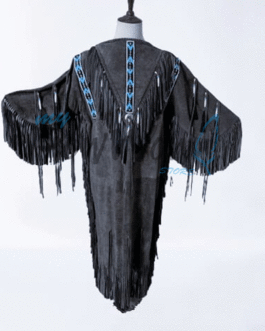 Woman’s Native American Black Suede Leather Fringes Wedding Dress Powwow Regalia WDS99