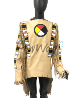 Old Native American Style Beige Powwow Regalia Medicine Circle Beads Hide War Shirt WSMED99