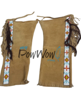 Native American Style Tan Leather Chaps Leggings Beaded Powwow Regalia NACP11