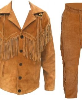 Old West Cowboy Beaded Brown Buckskin Hide Western Suit Jacket & Pant WSP01