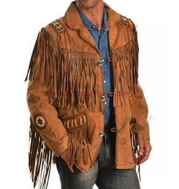 Western Leather Fringe Outfit For Men WJP12