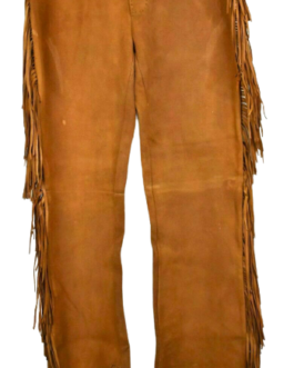 Old West Cowboy Golden Brown Buckskin Suede Leather Fringes Western Pant WP302