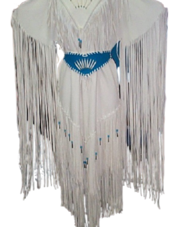 Native American Leather Dress Fringes White Wedding Powwow Regalia WD1006