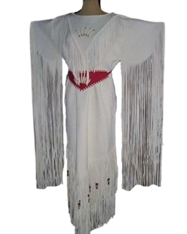 Native American Wedding Dress White Leather Fringes Woman’s Powwow Regalia WD1006R