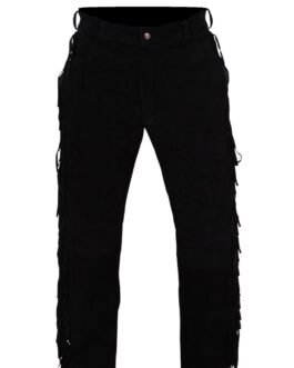 Old West Cowboy Black Buckskin Suede Leather Fringes Western Pant WP24