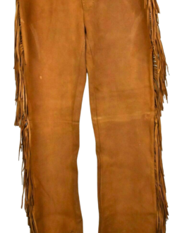 Old West Cowboy Golden Brown Buckskin Suede Leather Fringes Western Pant WP302