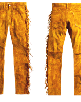 Old West Cowboy Golden Brown Buckskin Suede Leather Fringes Western Pant WP50