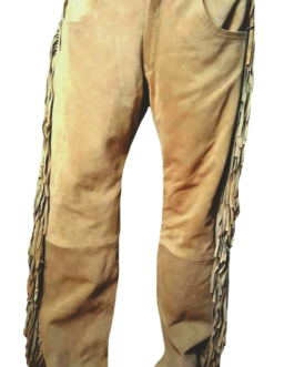 Old Western Cowboy Beige Buckskin Suede Leather Fringes Pant WP05