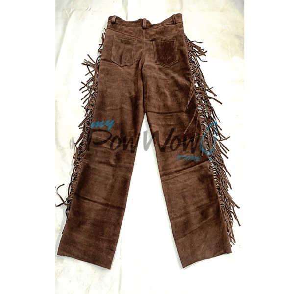 Fringes Pant Brown Buckskin Suede Leather WP27