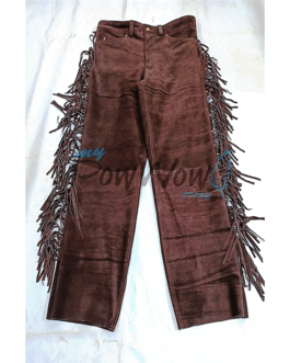 Fringes Pant Brown Buckskin Suede Leather WP27