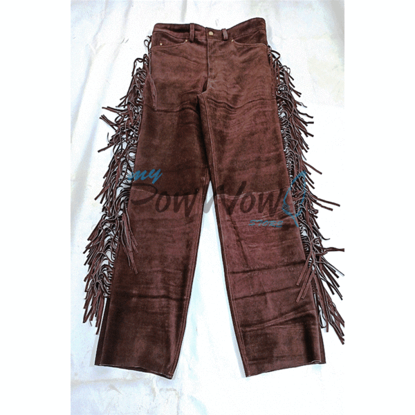 Fringes Pant Brown Buckskin Suede Leather WP27