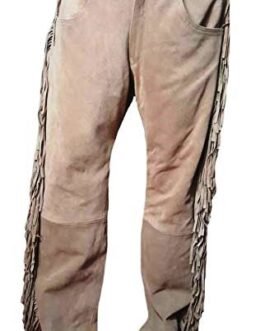 Old Western Cowboy Beige Buckskin Suede Leather Fringes Pant WP04