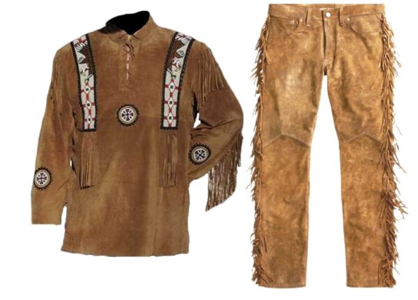 Western Leather Fringe Outfit For Men WSP124