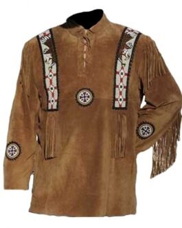 Old West Cowboy Eagle Beaded Brown Buckskin Suede Hide Western Suit Shirt & Pant WSP124