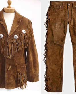 Old West Cowboy Brown Buckskin Suede Hide Western Suit Jacket & Pant WJP18
