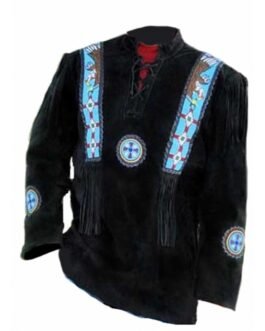 Old West Cowboy Eagle Beaded Black Buckskin Suede Hide Western Suit Shirt & Pant WSP277