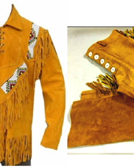 Old West Cowboy Beaded Brown Buckskin Suede Hide Western Suit Shirt & Pant WSP33