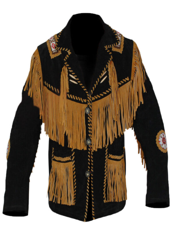 Western Leather Fringe Outfit For Men WJP341