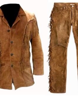 Old West Cowboy Brown Buckskin Suede Hide Western Suit Jacket & Pant WJP49